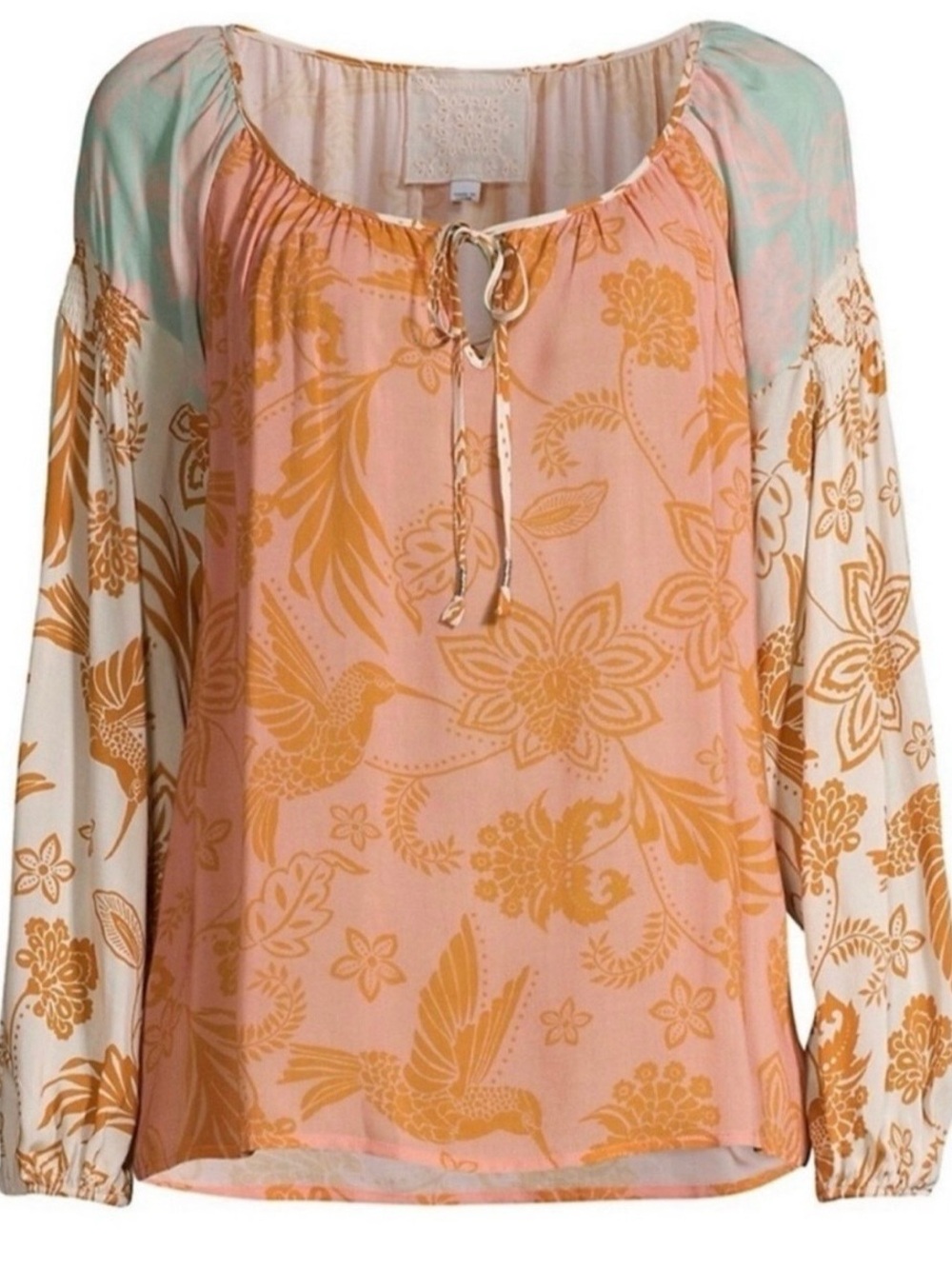 Johnny Was Waimea Mixed Floral Patchwork Peasant Top Pink & Orange Size XL - Picture 2 of 16